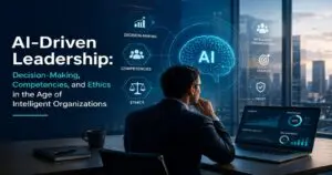 AI-driven leadership graphic representing strategic decision-making, executive leadership, and business transformation through artificial intelligence.