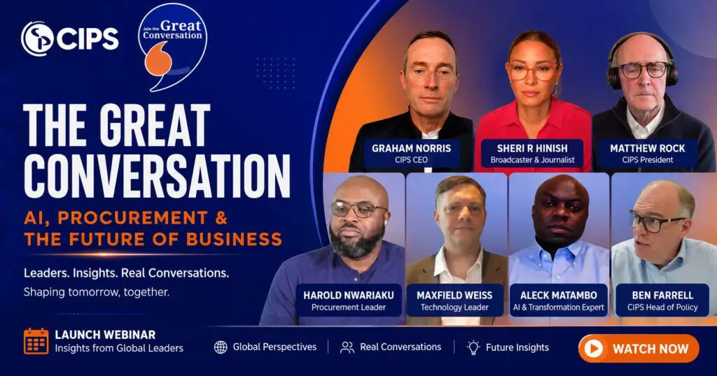 CIPS Join the Great Conversation webinar panel discussing AI, procurement, and the future of business.